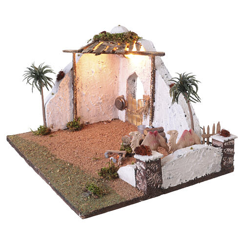 Oriental-style camel stable with fire, 20x40x30 cm, for 10 cm Neapolitan Nativity Scene 3