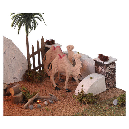 Oriental-style camel stable with fire, 20x40x30 cm, for 10 cm Neapolitan Nativity Scene 4