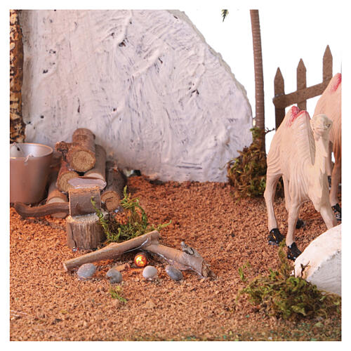 Cabaña camellos y fuego estilo oriental 20x40x30 cm belén napolitano 10 cm 2