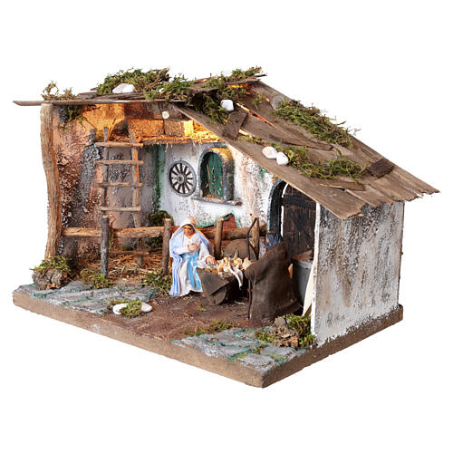 Cabaña Natividad con movimiento 20x35x25 cm belén napolitano 10 cm 3