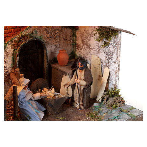 Cabaña Natividad con movimiento 20x35x25 cm belén napolitano 10 cm 6