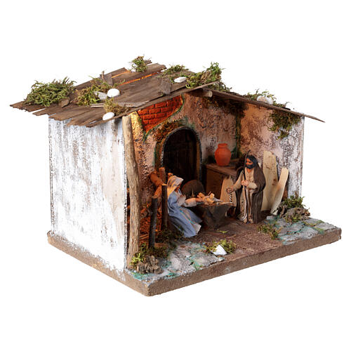 Capanna natività con movimento 20x35x25 cm presepe napoletano 10 cm 5