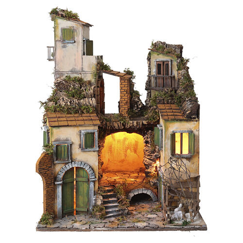Village with sheep pen, 65x50x40 cm, for 8-10 cm Neapolitan Nativity Scene 1
