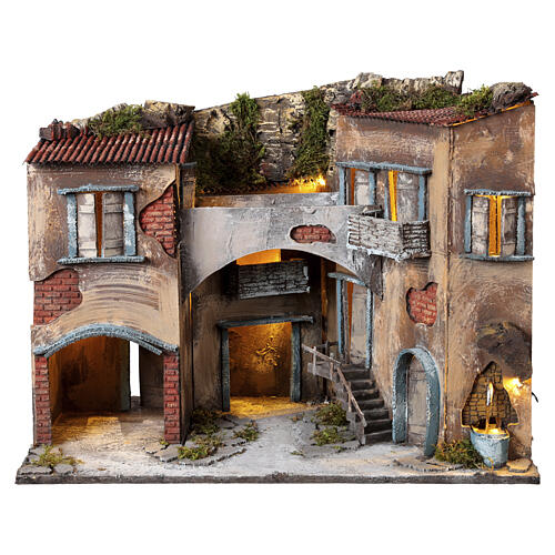 Borgo presepe stile 700 con fontana 45x60x35 cm presepe napoletano 10 cm 1
