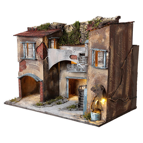 Nativity Scene Village 18th Century Style with Fountain 45x60x35 cm Neapolitan Set 10 cm 3