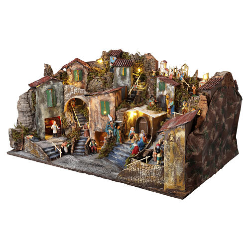 Ancien village complet de figurines et accessoires 40x85x55 cm crèche napolitaine 6-10 cm 3