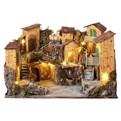 Borgo capanna e fontana 35x60x45 cm presepe napoletano 10 cm 1