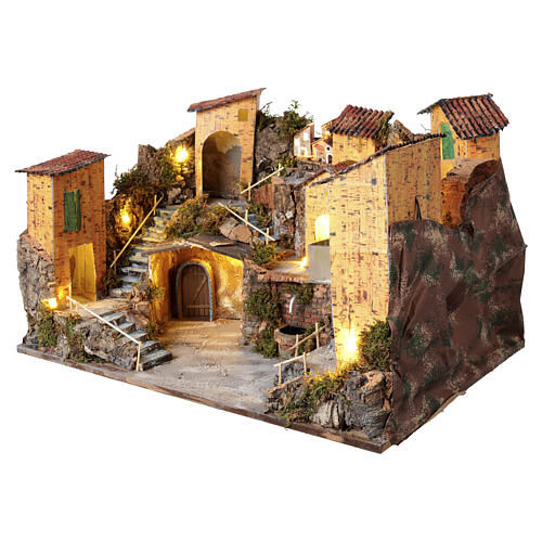 Village Stable and Fountain 35x60x45 cm Neapolitan Nativity Set 10 cm 2