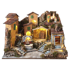 Aldeia presépio estilo 700 arcos e fonte 35x55x50 cm presepio napolitano 8-10 cm