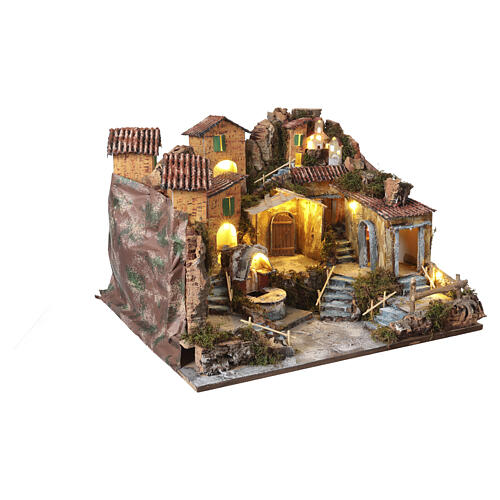 Aldeia presépio estilo 700 arcos e fonte 35x55x50 cm presepio napolitano 8-10 cm 3