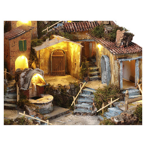 Aldeia presépio estilo 700 arcos e fonte 35x55x50 cm presepio napolitano 8-10 cm 4