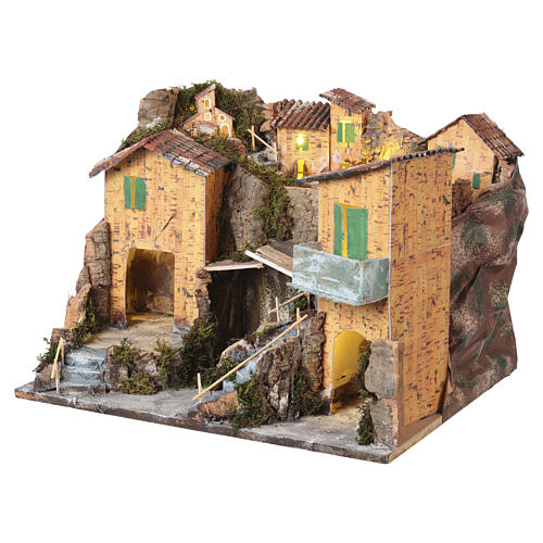 Ancien village illuminé 30x45x40 cm crèche napolitaine 10 cm 3