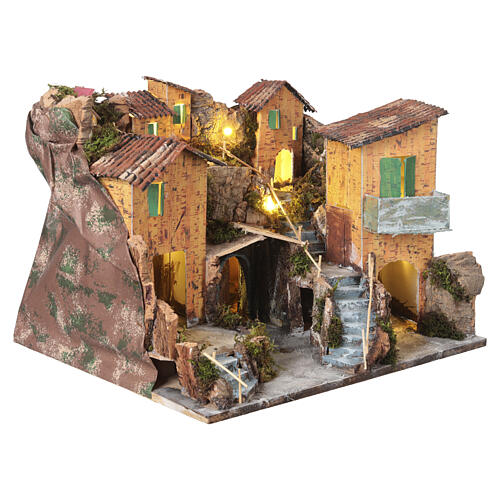 Ancien village illuminé 30x45x40 cm crèche napolitaine 10 cm 4