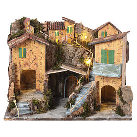 Antiga vila com luzes 30x45x40 cm para presépio napolitano de 10 cm