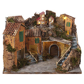 Borgo casette illuminate 25x35x35x cm presepe napoletano 8-10 cm