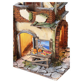 18th-century style illuminated house with pizza oven, 35x25x25 cm, for 10 cm Neapolitan Nativity Scene