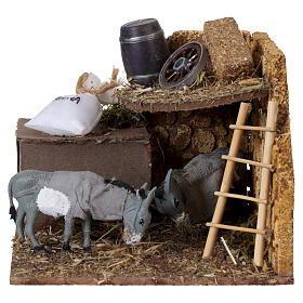 Donkeys in stable scenery with motion, 10x15x15 cm, for 8-10 cm Neapolitan Nativity Scene