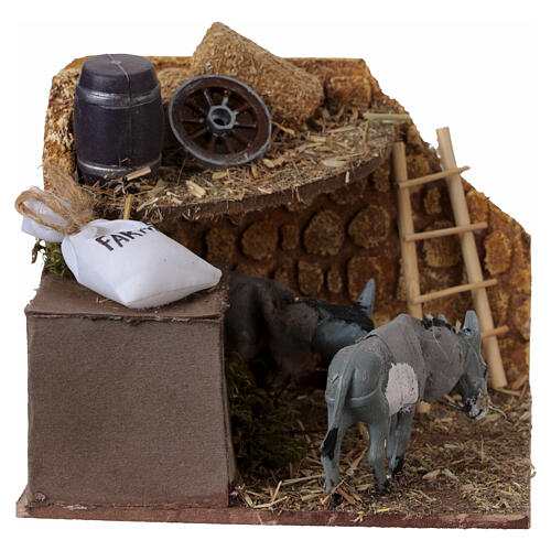 Donkeys in stable scenery with motion, 10x15x15 cm, for 8-10 cm Neapolitan Nativity Scene 3
