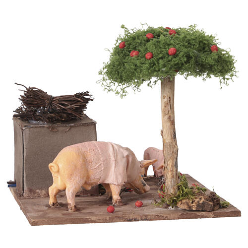 Scena movimento maiali che mangiano 15x15x15 cm presepe napoletano 12 cm 3