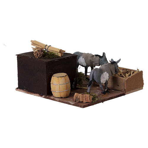 Esel an der Futterstelle – Krippenszene im neapolitanischen Stil, mit Bewegungsfunktion, für 10-12 cm Krippe, 5 × 15 × 15 cm 3