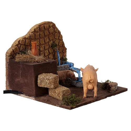 Pigs eating, motion for 10 cm Neapolitan Nativity Scene, 10x15x15 cm 3