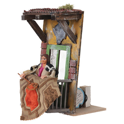 Scena signora battipanni movimento 18x10x13 cm presepe napoletano 12 cm 2