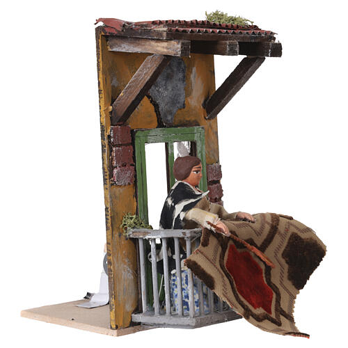 Scena signora battipanni movimento 18x10x13 cm presepe napoletano 12 cm 3