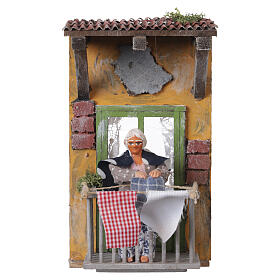 Scène mouvement femme étendant le linge 20x10x15 cm crèche napolitaine 12 cm