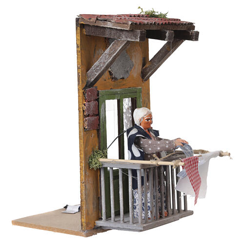 Scène mouvement femme étendant le linge 20x10x15 cm crèche napolitaine 12 cm 3