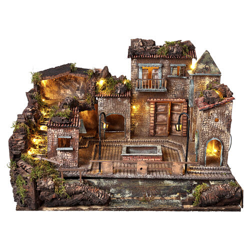Borgo stile 700 fontana e piazza grande 50x75x65 cm presepe napoletano 8-10cm 1