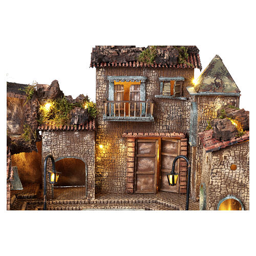 Borgo stile 700 fontana e piazza grande 50x75x65 cm presepe napoletano 8-10cm 2