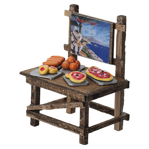 Marktstand mit Pizza – 10 × 8 × 5 cm, geeignet für eine 10–12 cm Krippe, neapolitanischer Stil 2