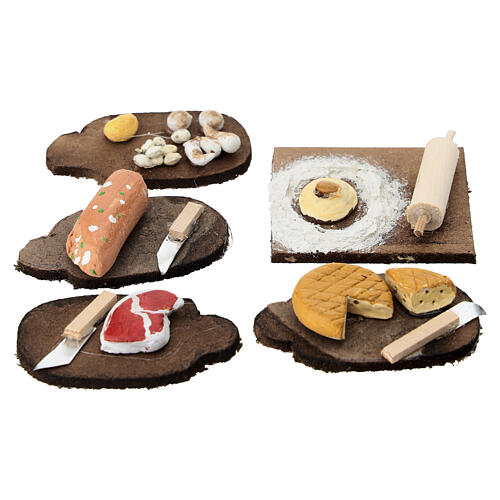 Deseczki z różnymi przekąskami do szopki neapolitańskiej 10 cm, zestaw 5 sztuk, różne 5