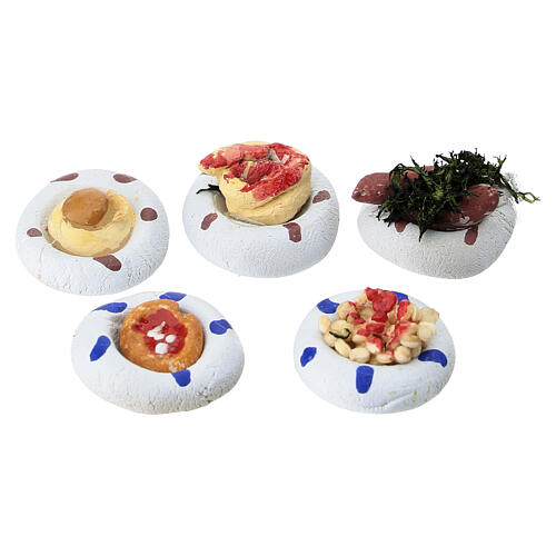 Set of 5 mixed dishes for 10 cm Neapolitan Nativity Scene 2