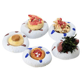 Pack of 5 assorted dishes for Neapolitan nativity scene 10 cm