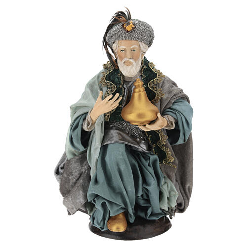 Re Magio in ginocchio 30 cm presepe napoletano terracotta 1