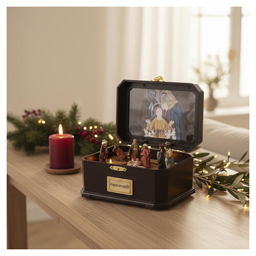 Nativity music box with Wise Men, movement and music, 5x8x5.5 in 2