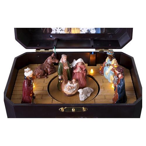 Nativity music box with Wise Men, movement and music, 5x8x5.5 in 3
