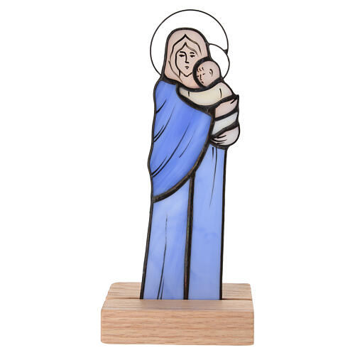 Imagem Nossa Senhora com Menino Jesus em vidro colorido para mesa 19x8,5x7 cm 1