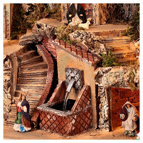 Illuminated Neapolitan Nativity Scene with real fountain for 8 cm figurines, 50x30x40 cm 4