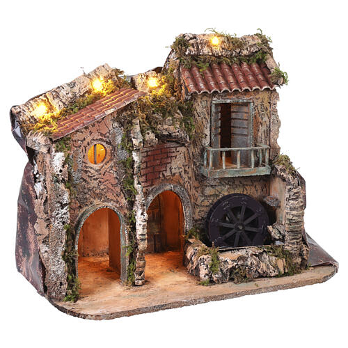 Ambientazione presepe Napoli 8-10 cm 45x50x30 cm luci mulino ad acqua funzionante 4