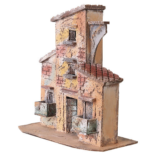 Häuschen aus Kork mit zentralem Eingang für 6–8 cm Krippe im neapolitanischen Stil – 20×20×10 cm 2