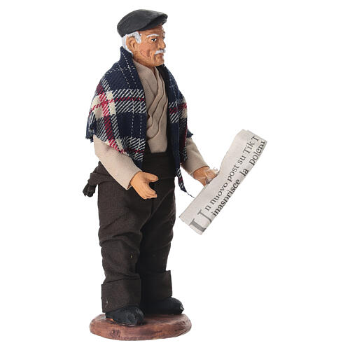 Eduardo De Filippo avec béret et journal 10 cm crèche napolitaine terre cuite 2