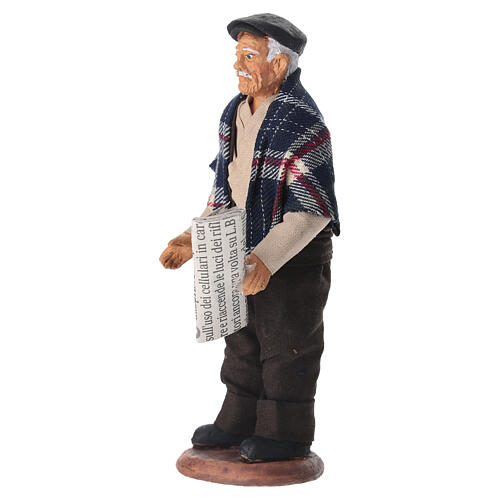 Eduardo De Filippo avec béret et journal 10 cm crèche napolitaine terre cuite 3