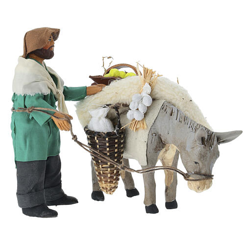 Uomo con asino presepe napoletano 12 cm in terracotta 3