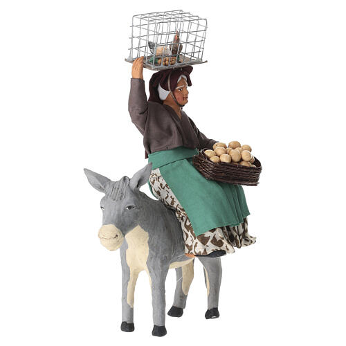 Femme sur âne terre cuite 20 cm crèche napolitaine 2