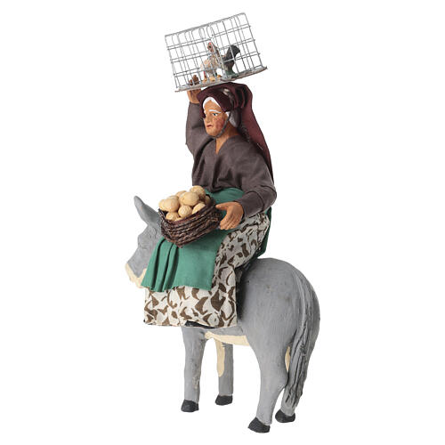 Femme sur âne terre cuite 20 cm crèche napolitaine 3