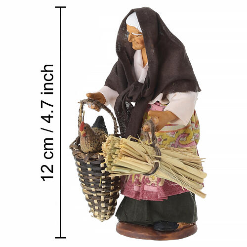 Vieille dame avec panier et poule crèche napolitaine 12 cm 2