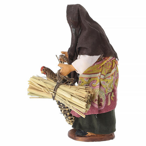 Vieille dame avec panier et poule crèche napolitaine 12 cm 4