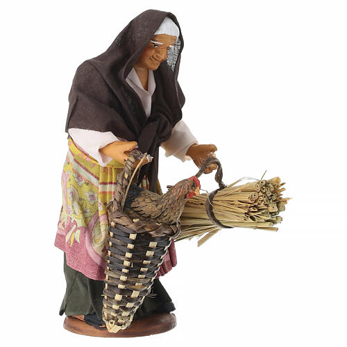 Vecchina con cesto e gallina presepe napoletano 12 cm 3